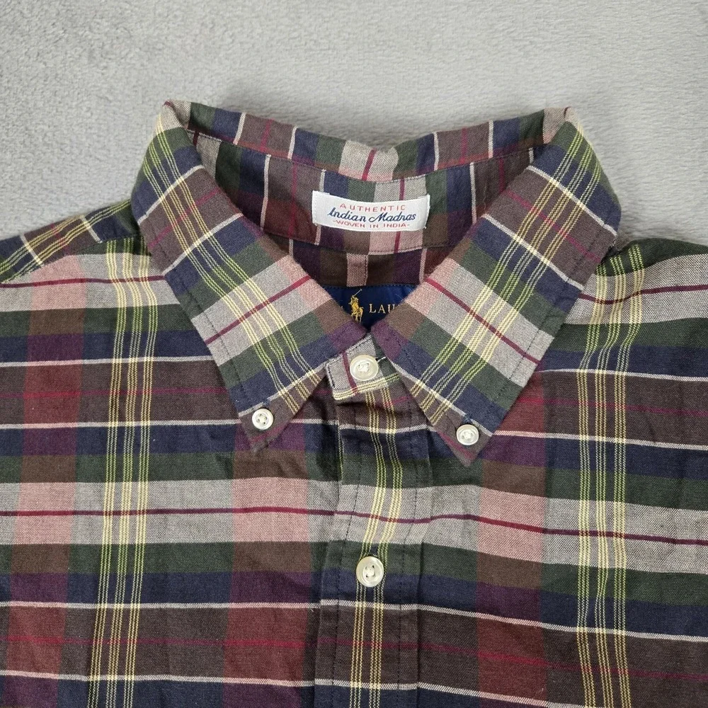 Polo Ralph Lauren Shirt Mens Large Indian Madras Plaid Lightweight Woven Cotton